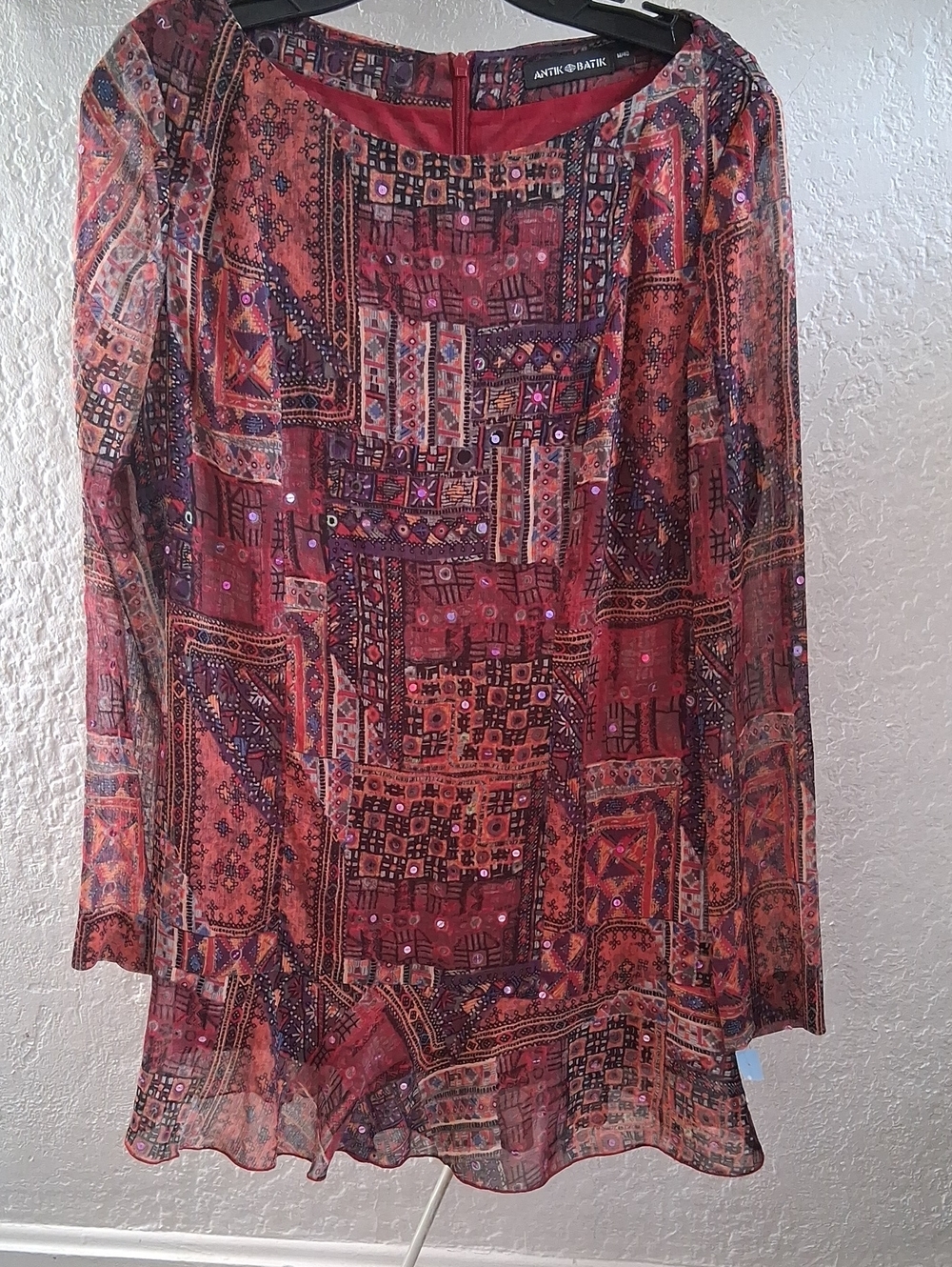 Antik Batik Red and Purple Printed Sequin Dress